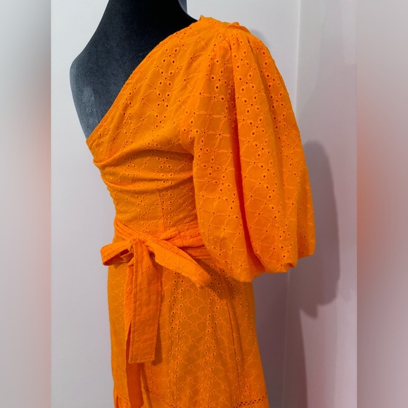 NWT L’Atiste Orange Eyelet One Shoulder Dress With Sash Size S - Picture 7 of 12